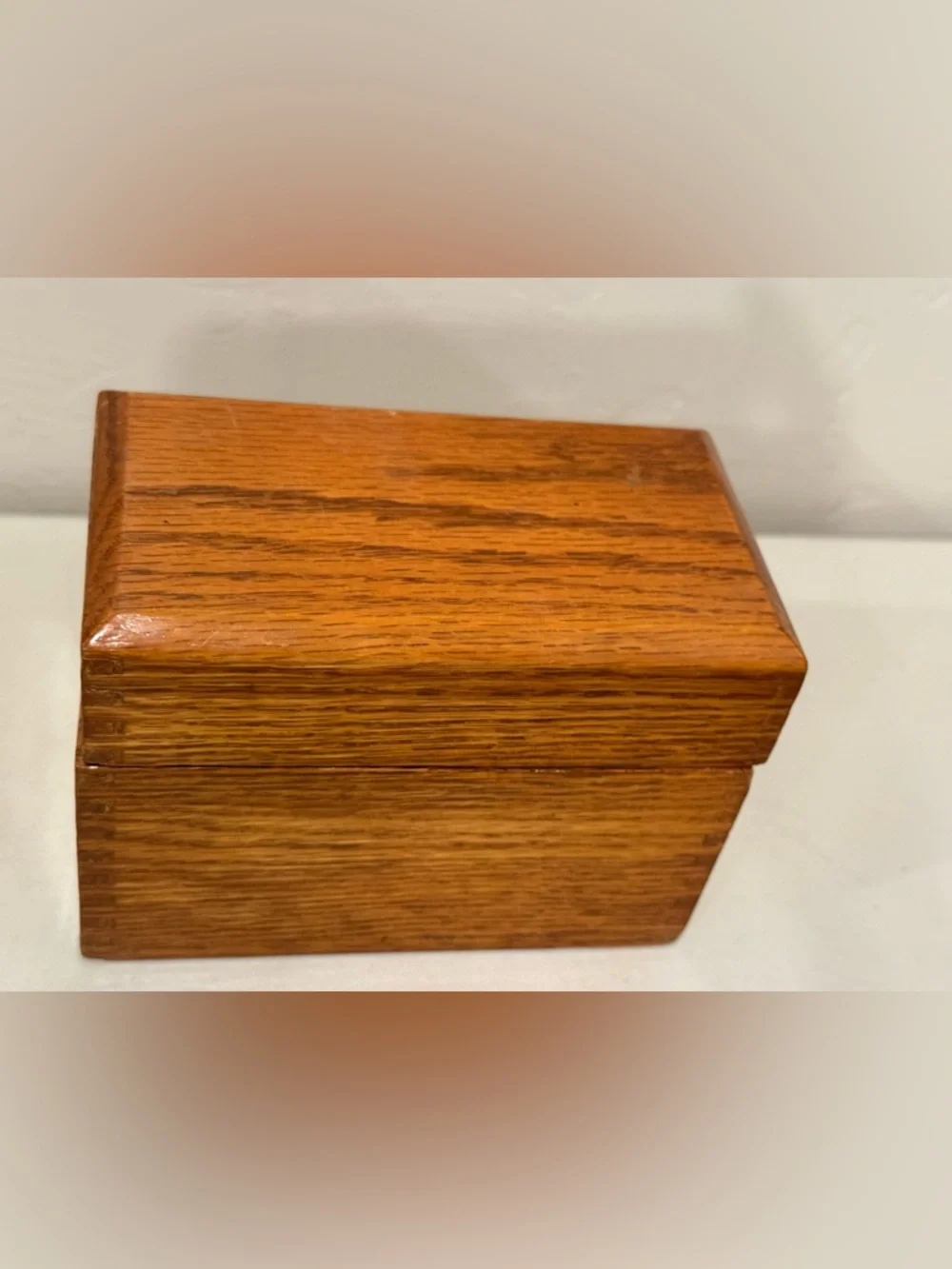 Vintage‎ Lacquered Oak Dovetailed Index Card File Box Recipe Wood Brass Hinges
